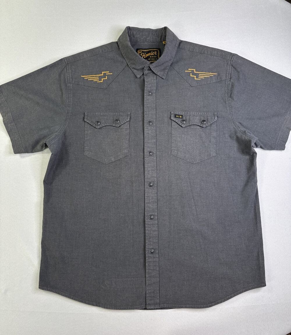 Howler Bros Men’s M Gray Pictographs Crosscut Deluxe Snap Shirt Gaucho Western